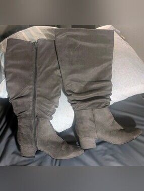 Lane Bryant Gray Tall Wide Calf Slouch Block Heel Suedette Boots